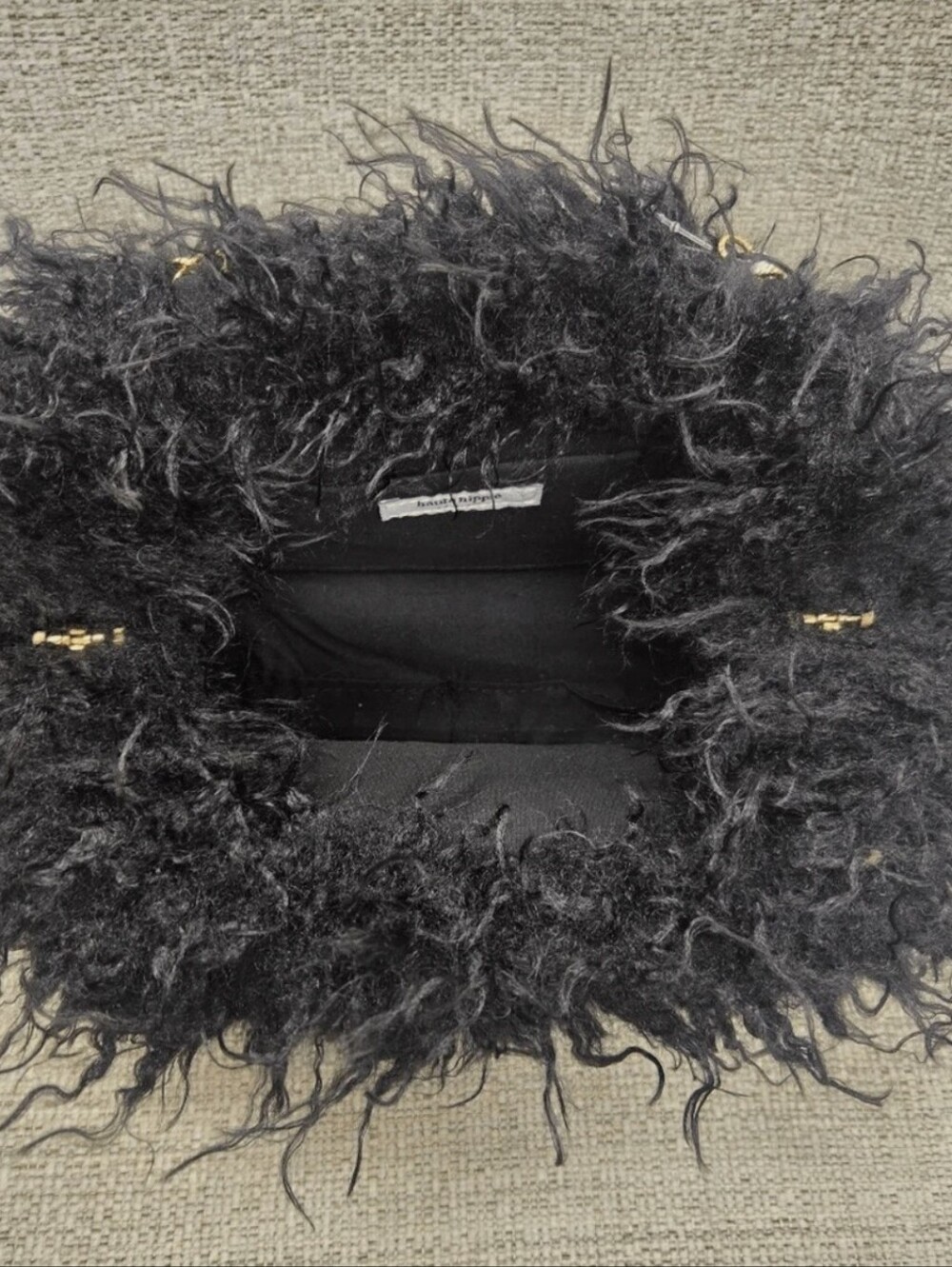 Haute Hippie Black Curly Faux Fur Clutch W Chain Ha - Picture 3 of 4